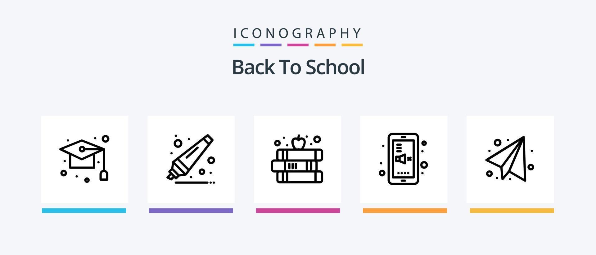 de volta ao pacote de ícones da linha 5 da escola, incluindo pós-graduação. Sino. luz. Educação. maçã. design de ícones criativos vetor