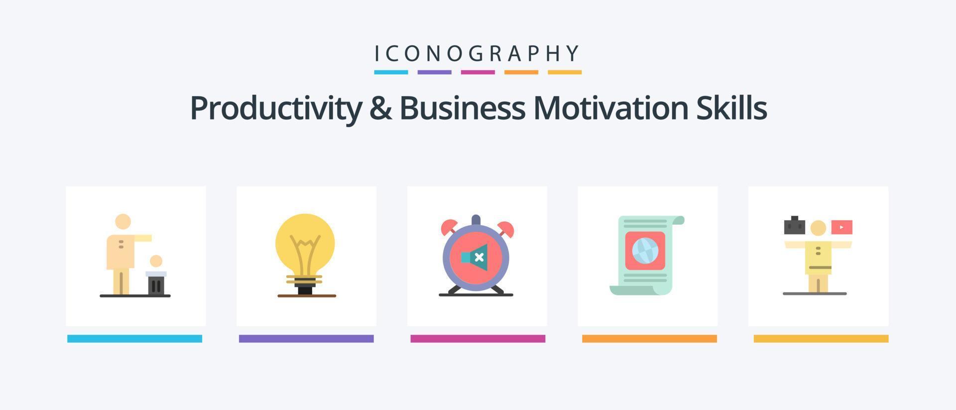 produtividade e habilidades de motivação de negócios flat 5 icon pack incluindo mundo. Objetivos. lâmpada elétrica. meta. desligado. design de ícones criativos vetor