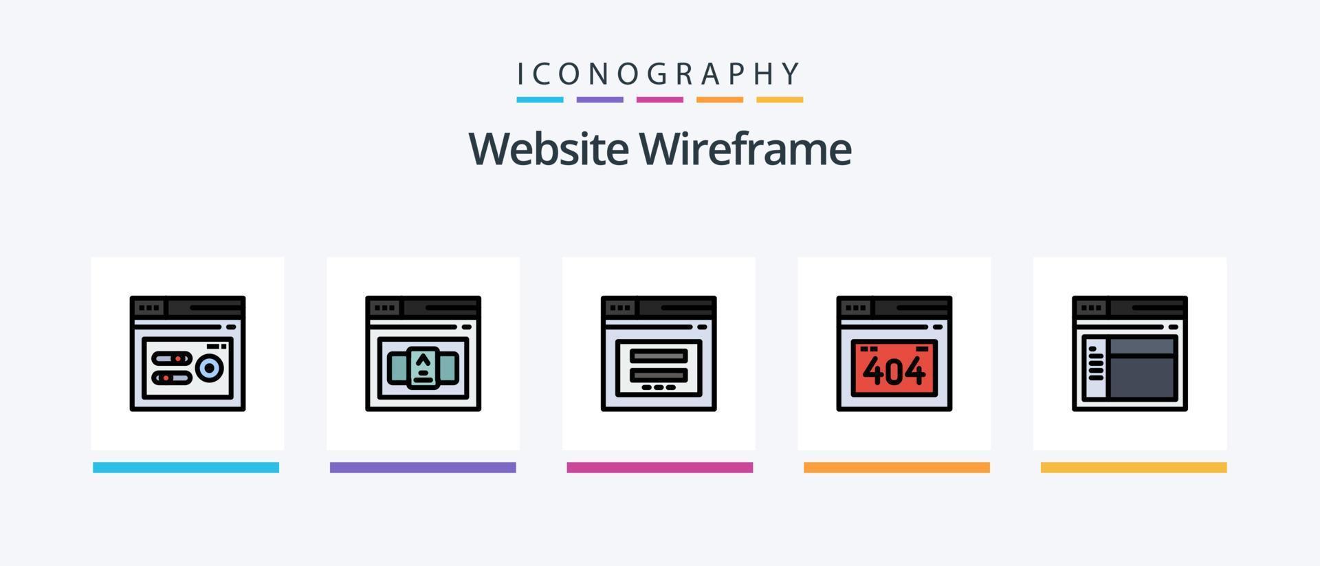 a linha de wireframe do site preencheu o pacote de 5 ícones, incluindo o site. seguro. html. página. local na rede Internet. design de ícones criativos vetor