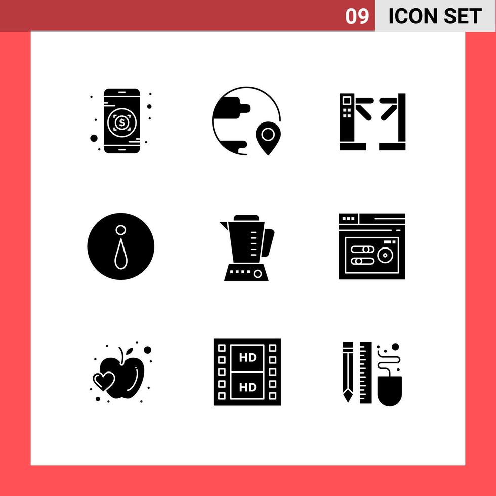 9 ícones criativos sinais modernos e símbolos de elementos de design de vetores editáveis do círculo de informações de acesso ao liquidificador doméstico