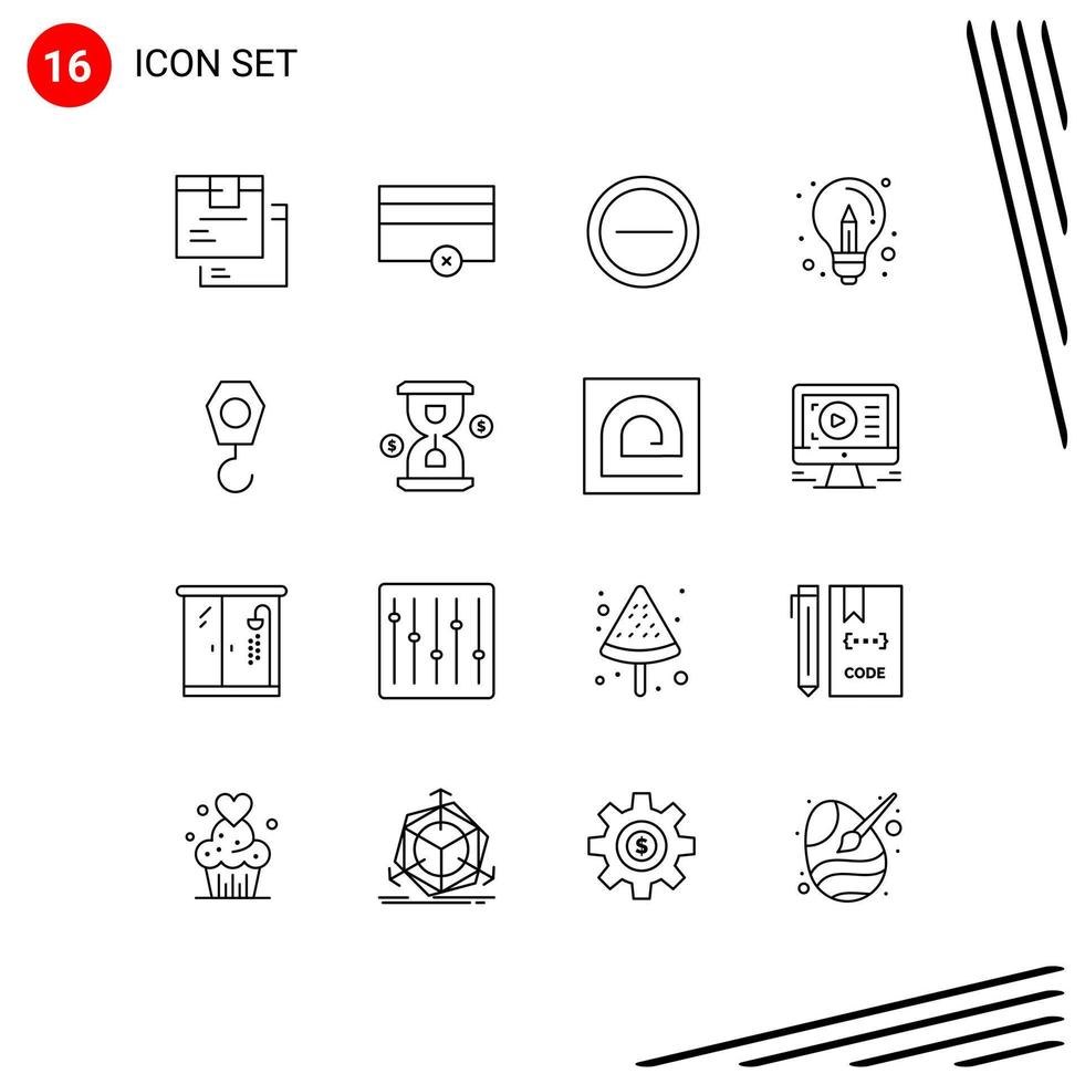 pacote de interface do usuário de 16 contornos básicos de design de interface de ideia de guindaste elementos de design de vetores editáveis de negócios