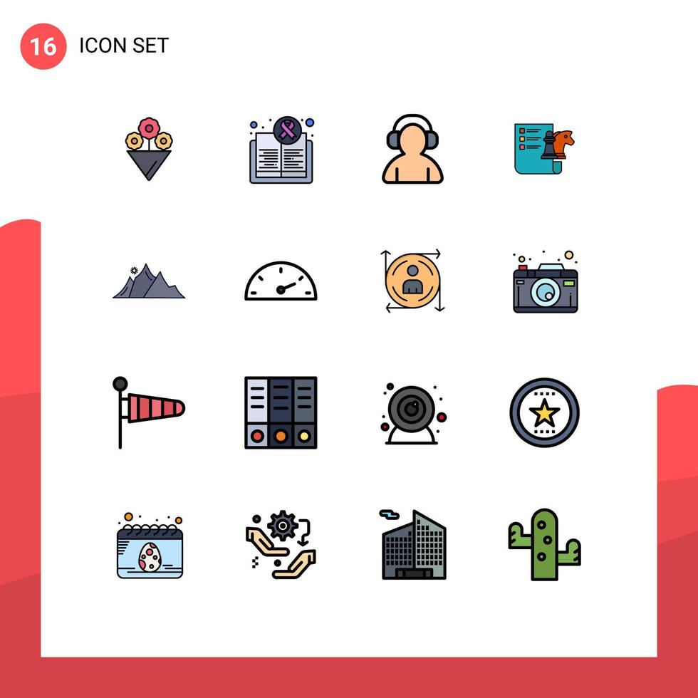 conjunto de pictogramas de 16 linhas simples preenchidas de cores planas de suporte de colina natural, planejamento de elementos de design de vetores criativos editáveis de negócios