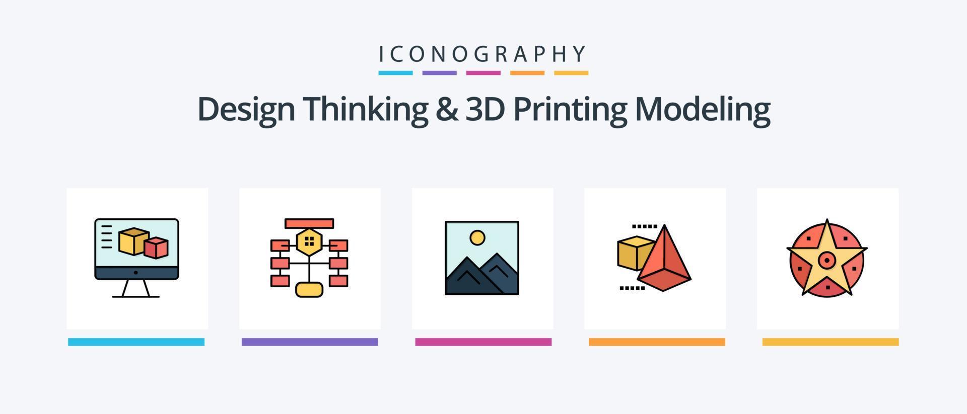 design thinking e linha de modelagem de impressão d cheia de 5 ícones, incluindo menos. documento. Internet. contras. Informática. design de ícones criativos vetor