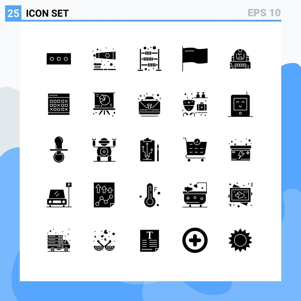 conjunto de glifos sólidos de interface móvel de 25 pictogramas de proteção explorador economia marca cosmonauta elementos de design de vetores editáveis