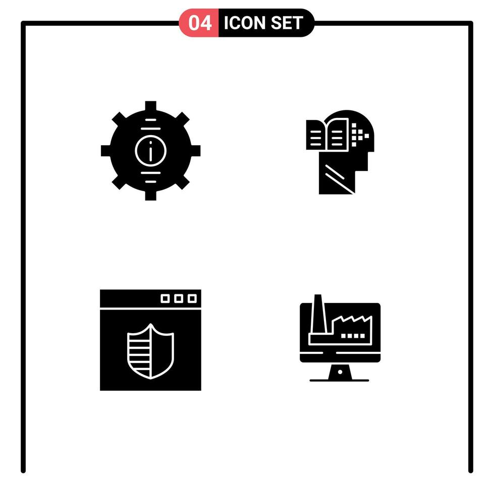 conjunto moderno de 4 glifos e símbolos sólidos, como elementos de design de vetores editáveis de escudo de serviço do navegador de contato