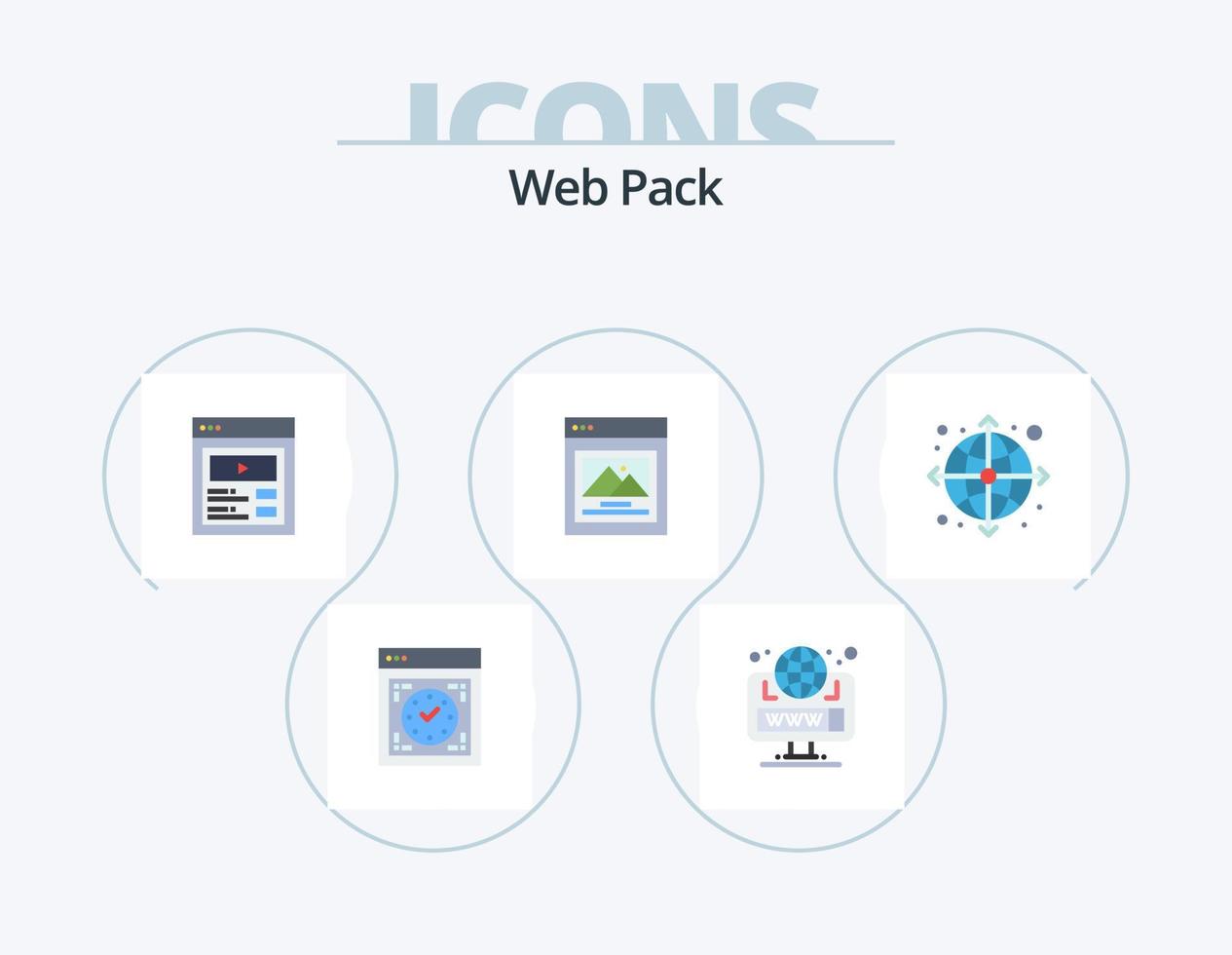 web pack flat icon pack 5 design de ícones. globo. foto. rede. imagem personalizada. rede vetor