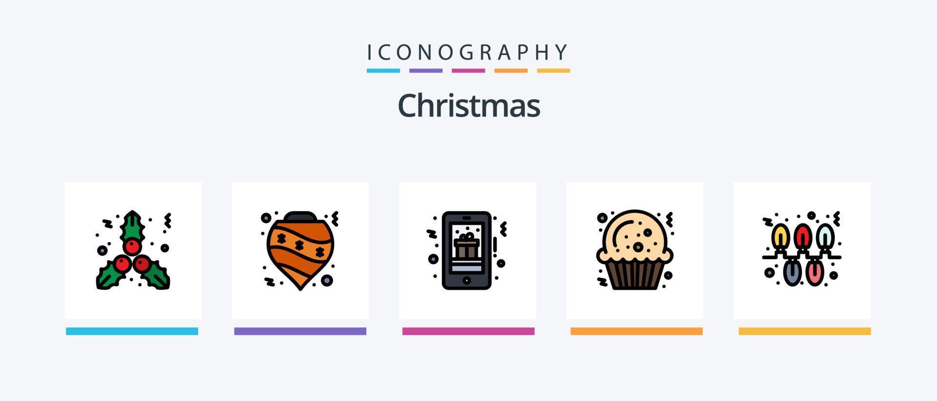 linha de natal cheia de 5 ícones incluindo filmes. cinema. cerca. tempo. filme stip. design de ícones criativos vetor