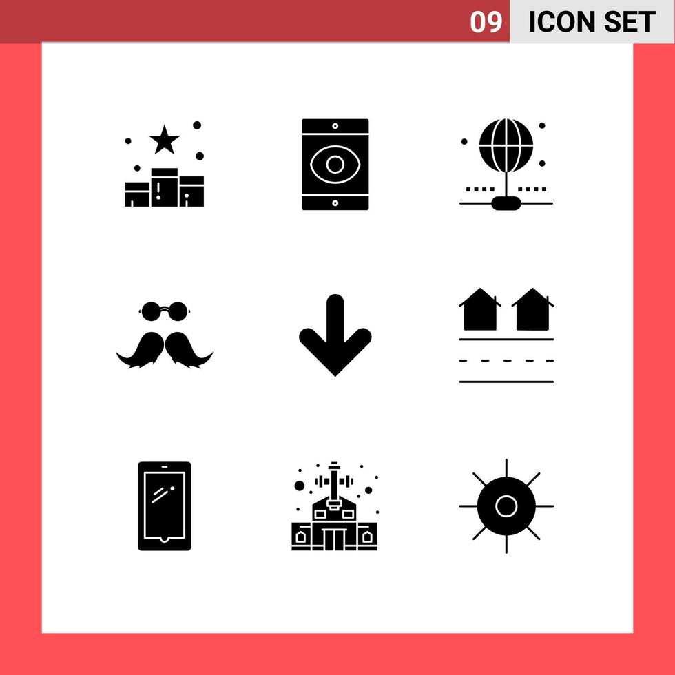 conjunto de glifos sólidos de interface móvel de 9 pictogramas de elementos de design de vetores editáveis de conexão masculina hipster