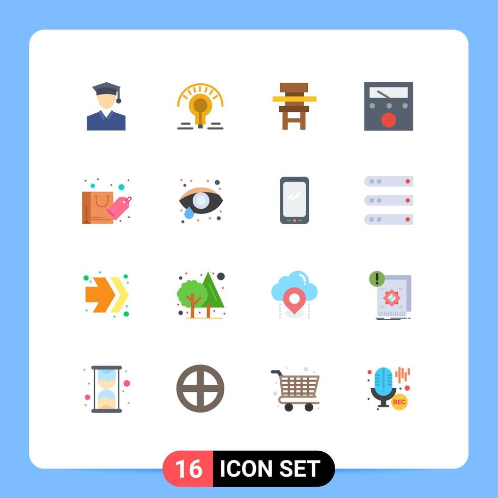conjunto de pictogramas de 16 cores planas simples de pacote editável de ampères de voltímetro de classe de sacola de compras de elementos de design de vetores criativos