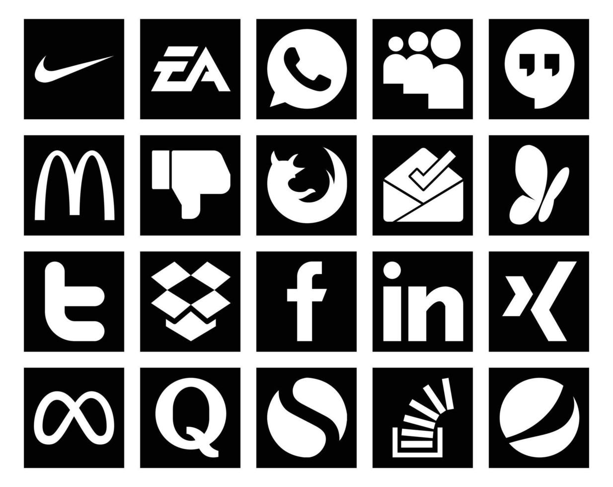 20 pacotes de ícones de mídia social, incluindo linkedin dropbox, antipatizar tweet msn vetor