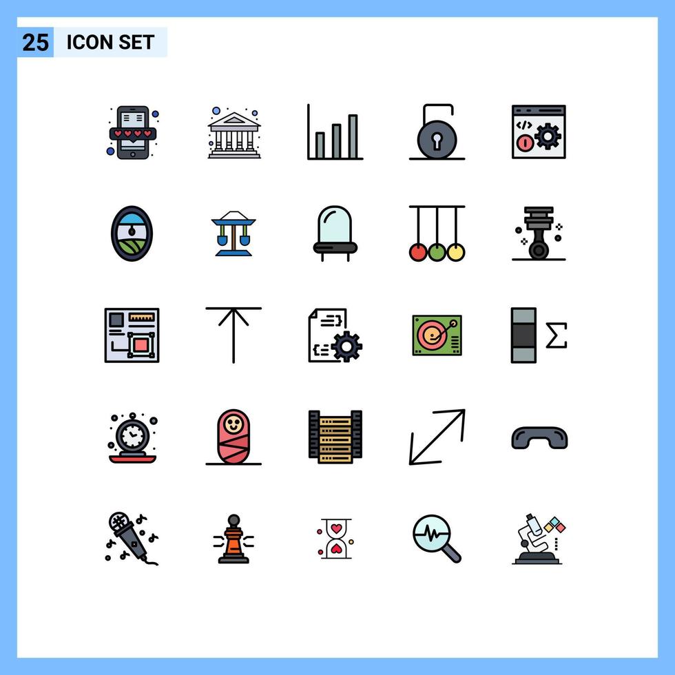 25 ícones criativos, sinais e símbolos modernos de desenvolvimento de elementos de design vetoriais editáveis do bloco de bloqueio de segurança das finanças do navegador vetor