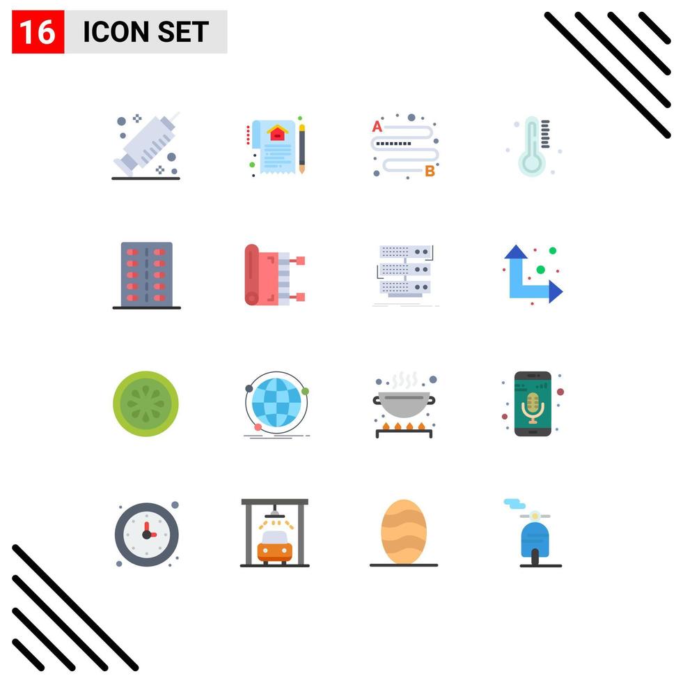 conjunto de 16 ícones de interface do usuário modernos símbolos sinais para fitness doença distância chuva temperatura pacote editável de elementos de design de vetores criativos