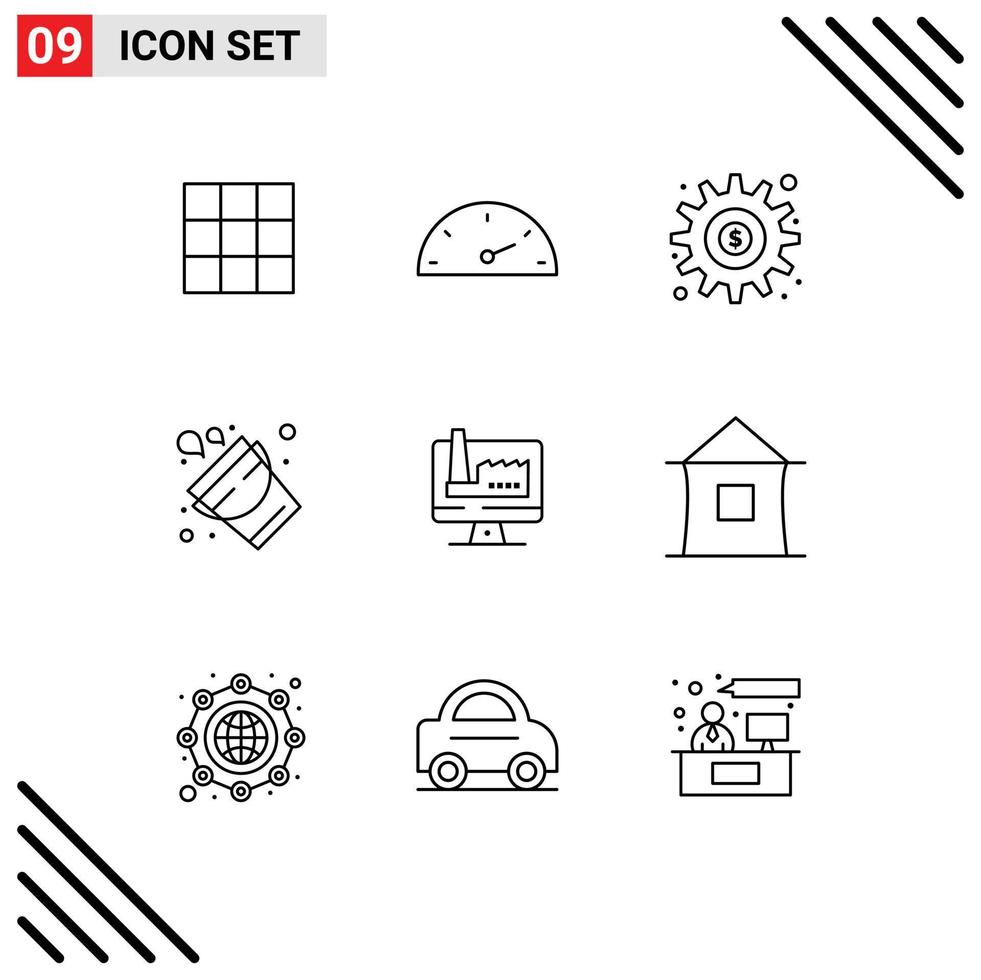 9 ícones criativos, sinais e símbolos modernos de computador monitore geram elementos de design de vetores editáveis de ferramenta de fogo