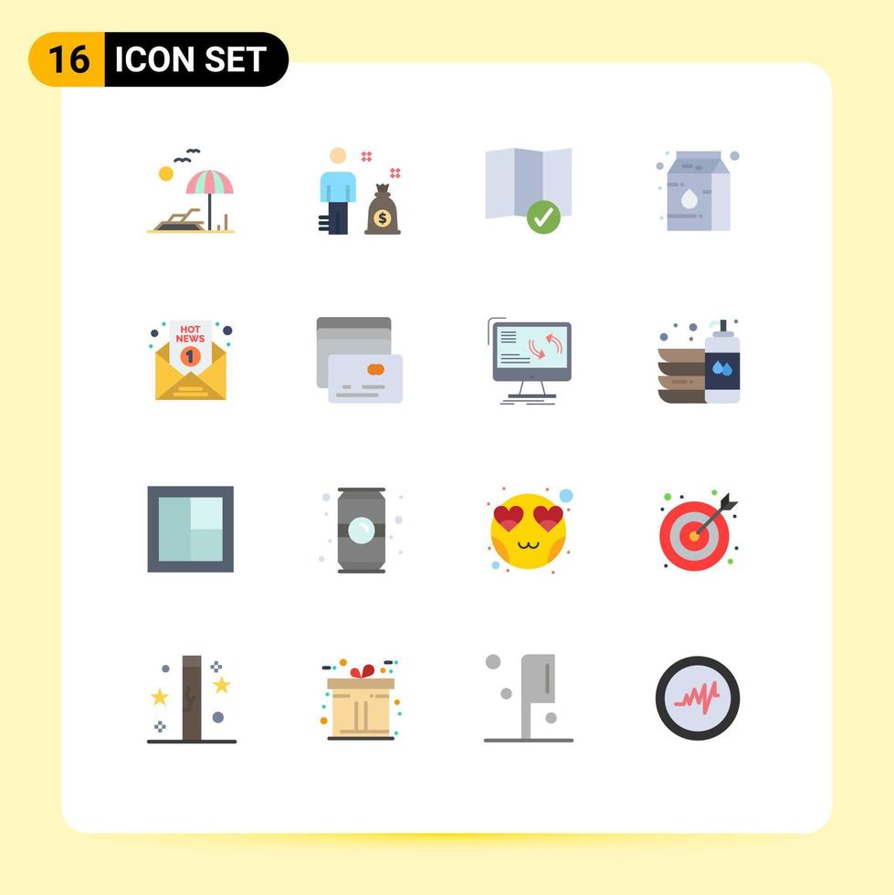 grupo de 16 sinais e símbolos de cores planas para localização de mídia de relatório pacote editável de leite quente de elementos de design de vetores criativos