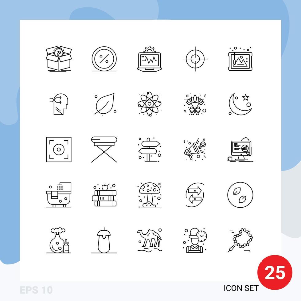 pacote de ícones vetoriais de estoque de sinais e símbolos de 25 linhas para interface de comércio de destino, computação, elementos de design de vetores editáveis por computador