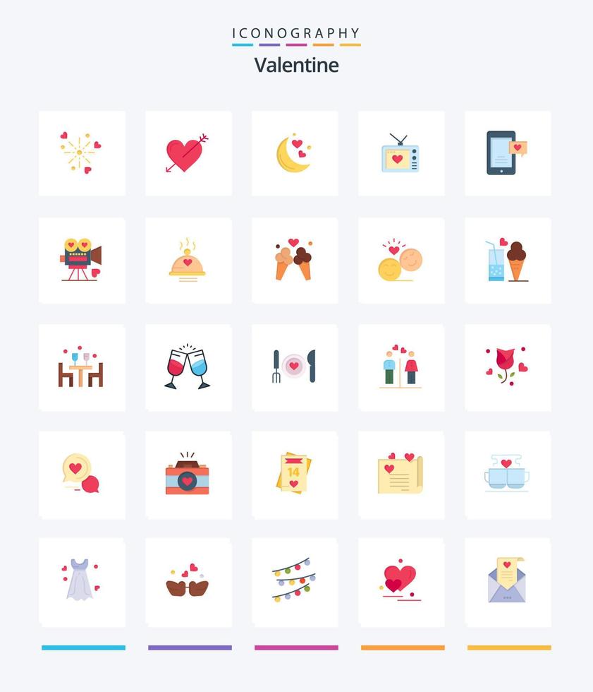 pacote criativo de ícones planos dos namorados 25, como a lua. dia. coração. dia dos namorados. namorados vetor