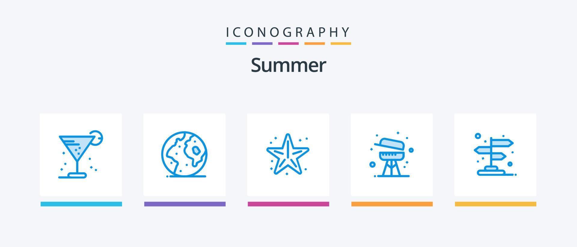 pacote de ícones de verão azul 5, incluindo equipamento. churrasco. planeta. estrela do Mar. mar. design de ícones criativos vetor