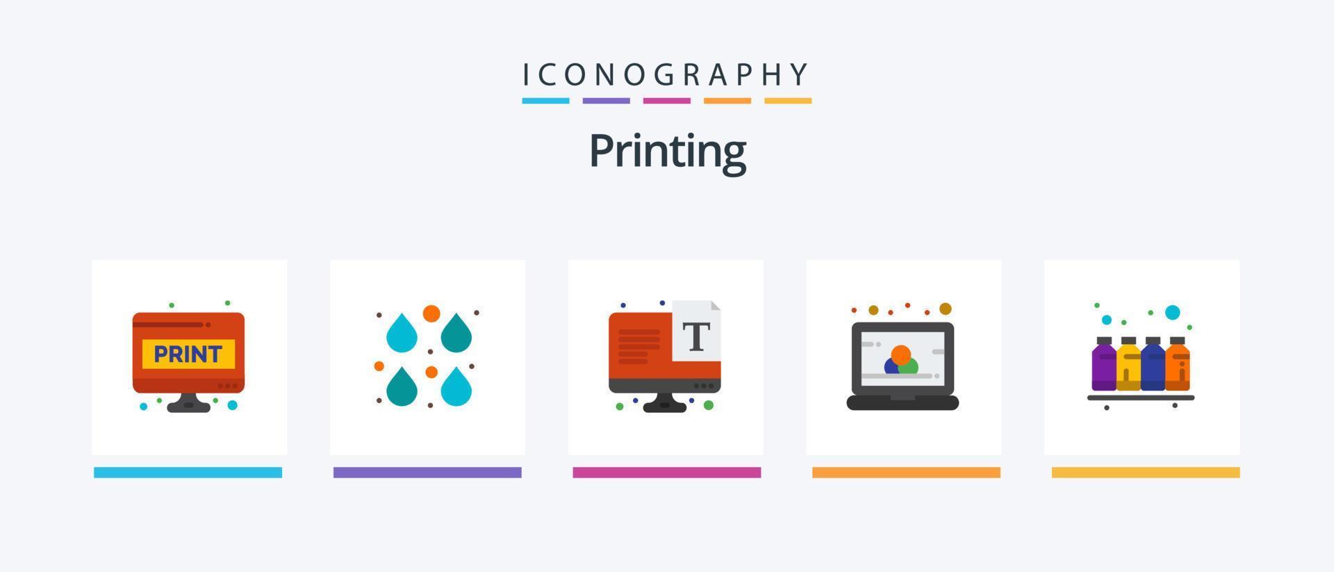 impressão plana 5 pacote de ícones incluindo tela. computador. editar. cor. tipografia. design de ícones criativos vetor