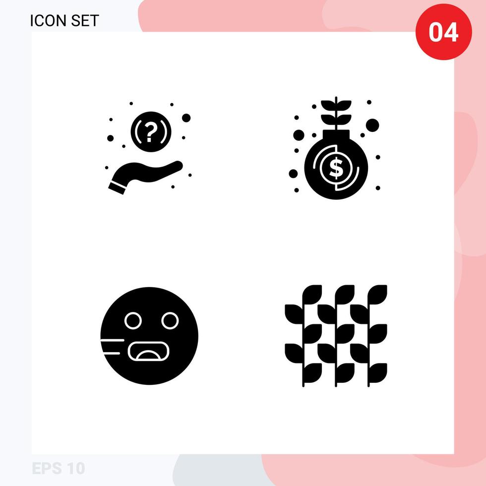 pacote de glifos sólidos de 4 símbolos universais de faq emot suporta elementos de design de vetores editáveis da escola de dinheiro