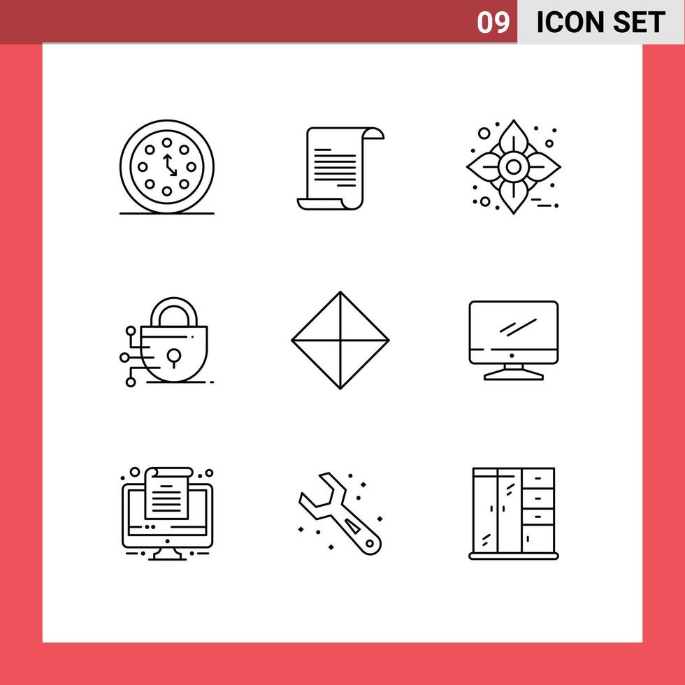 pacote de ícones vetoriais de estoque de 9 sinais e símbolos de linha para simbolismo segurança tecnologia de ação de graças elementos de design de vetores digitais editáveis