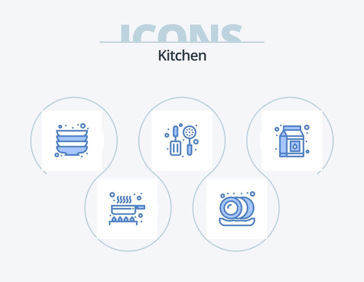 design de ícones do pacote de 5 ícones azuis da cozinha. . escumadeira. pacote vetor