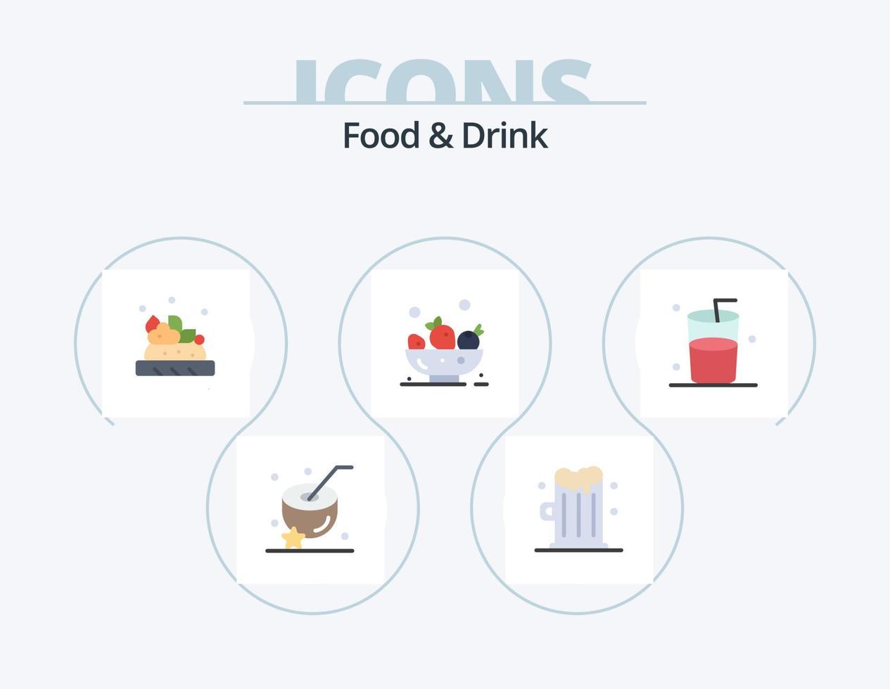 comida e bebida plana icon pack 5 design de ícone. vidro. bebida. comida. vetor