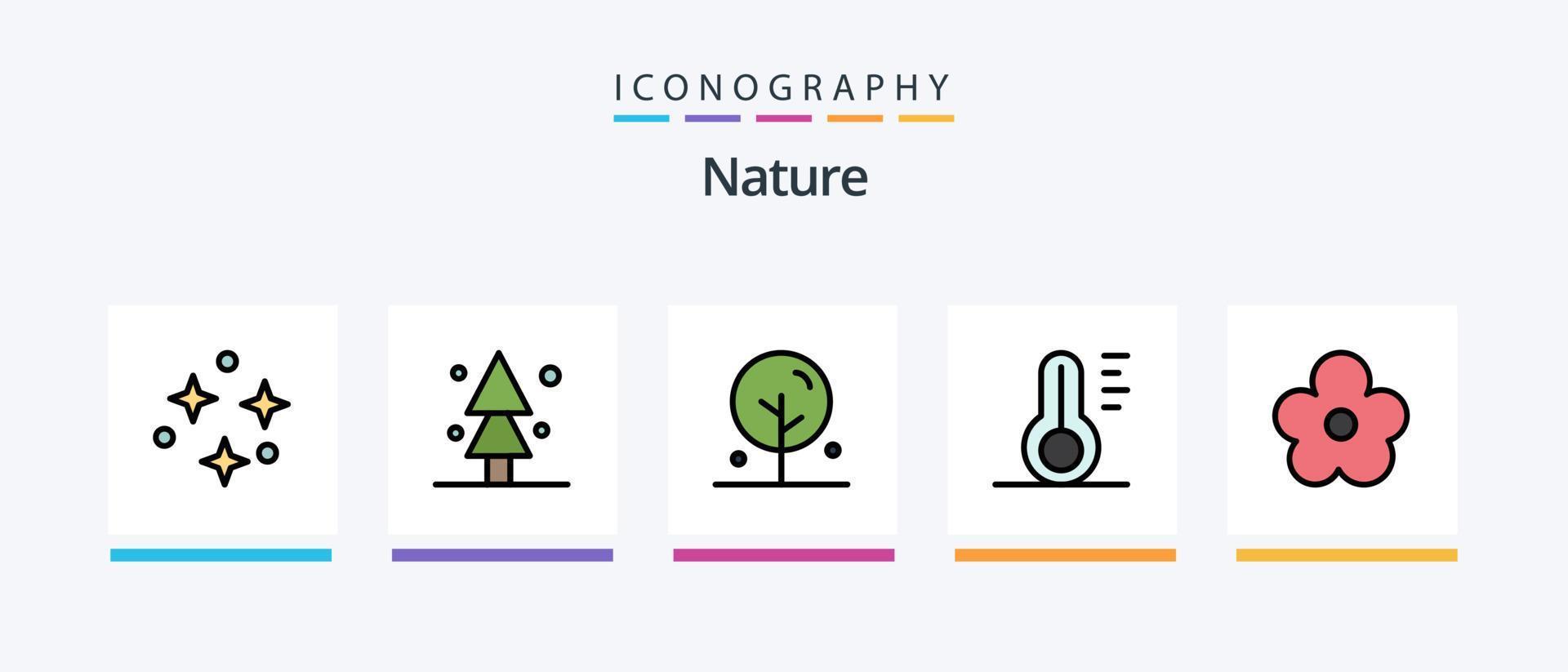 a linha da natureza encheu o pacote de 5 ícones, incluindo a natureza. natureza. enevoado. lótus. florescendo. design de ícones criativos vetor