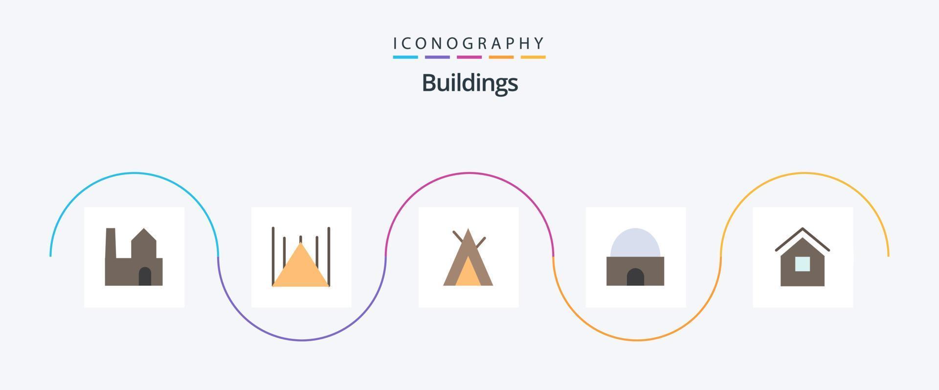 edifícios flat 5 icon pack incluindo casa. imobiliária. acampamento. mesquita. Prédio histórico vetor