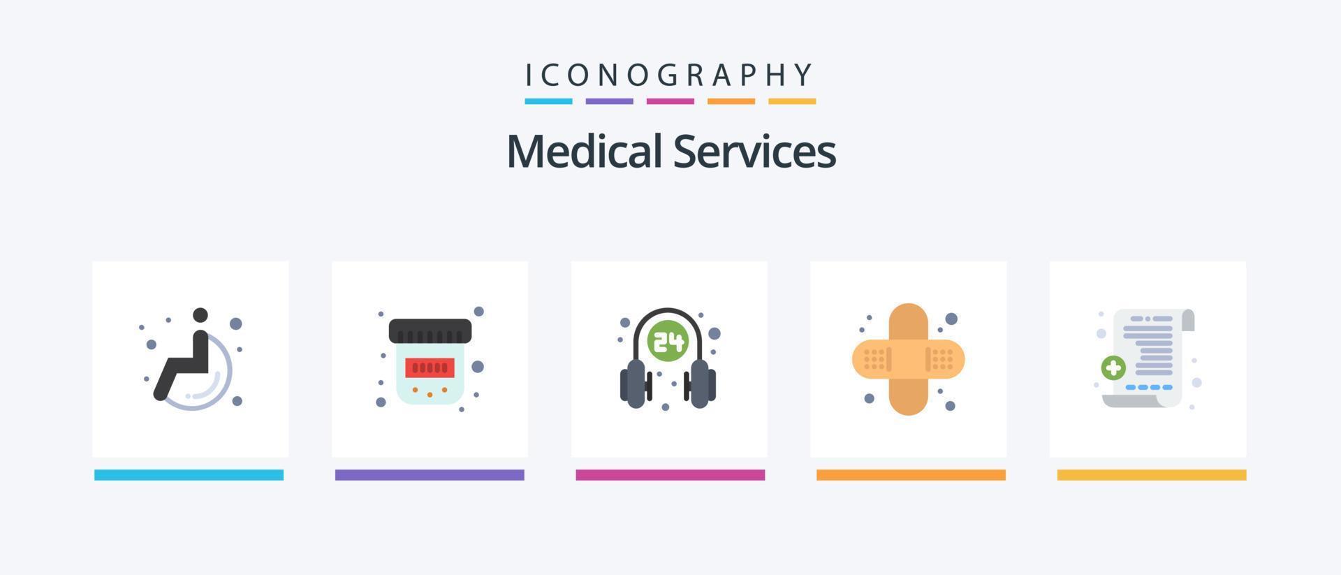 pacote de ícones plano de 5 serviços médicos, incluindo . prescrição. operador. relatório médico. saúde. design de ícones criativos vetor