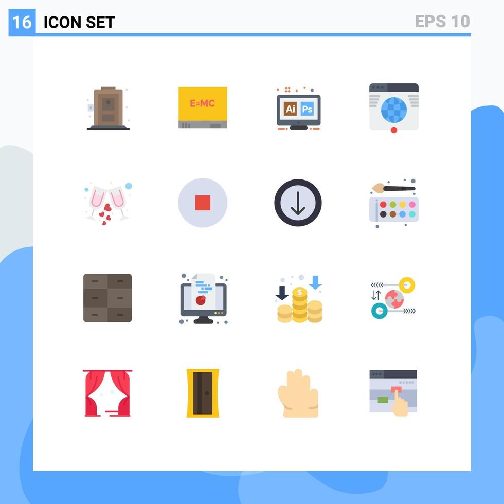 pacote de 16 cores planas criativas de vidro site de rede ps internet pacote editável de elementos de design de vetores criativos