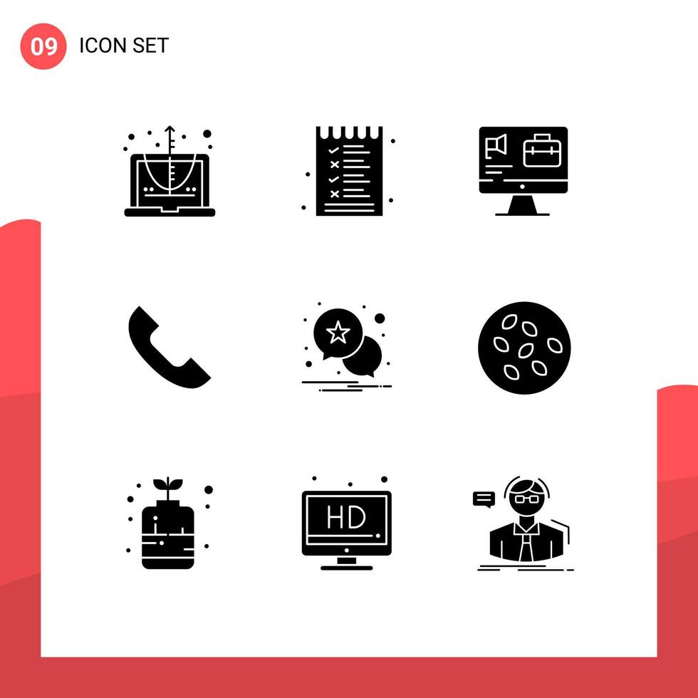 pacote de interface do usuário de 9 glifos sólidos básicos de elementos de design de vetores editáveis de chamada telefônica de computador móvel estelar