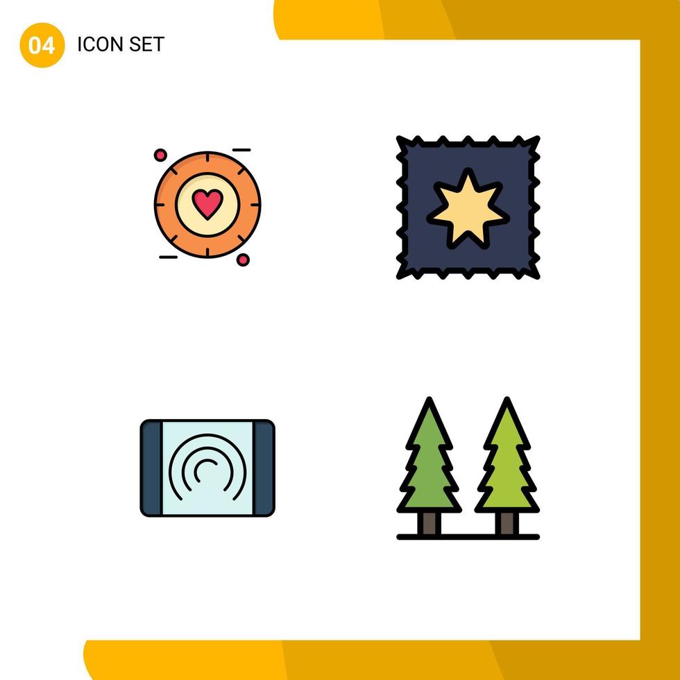 pacote de linha de vetor editável de 4 cores planas de linha preenchida simples de interface de amor interação de casamento natureza elementos de design de vetor editável