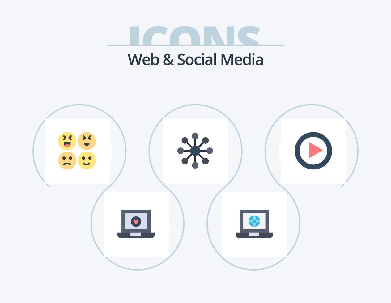 web e mídia social plana ícone pack 5 design de ícone. . jogar. emojis. vídeo. servidor vetor