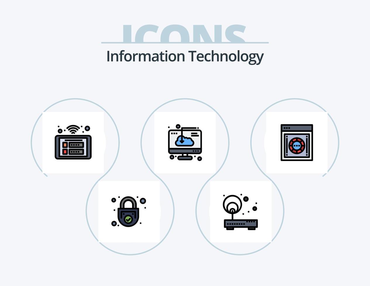 linha de tecnologia da informação cheia de ícones do pacote 5 design de ícones. local. área. escudo. elétrico. computador vetor