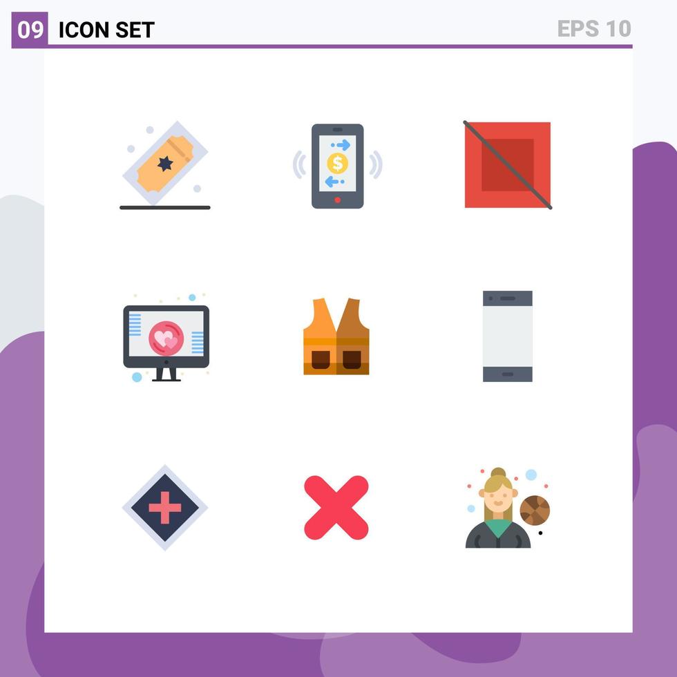 pacote de ícones vetoriais de estoque de 9 sinais e símbolos de linha para comunicações de coração de tela de jaqueta on-line amor elementos de design de vetores editáveis