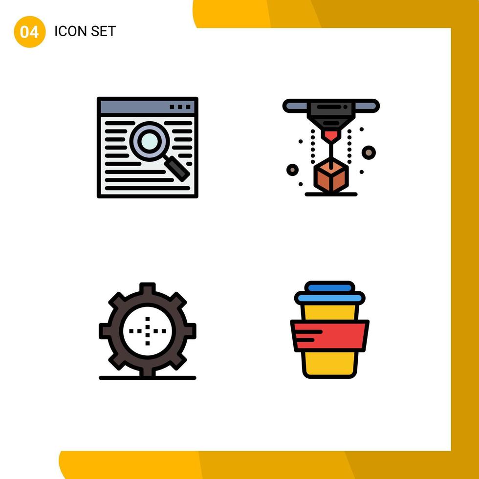 4 ícones criativos sinais e símbolos modernos de tecnologia de impressão de janela de gadget de navegador elementos de design de vetores editáveis
