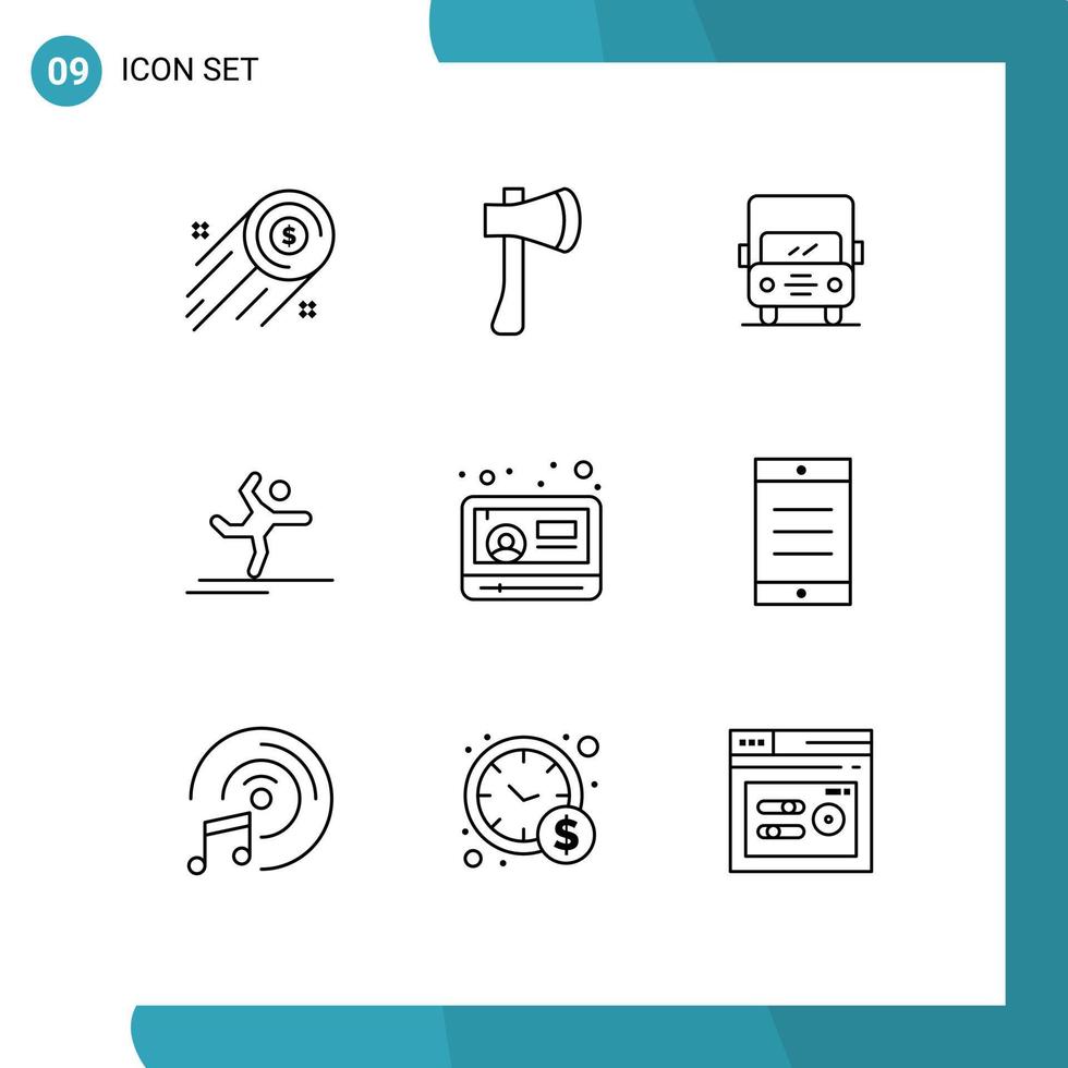 pacote de interface do usuário de 9 contornos básicos de elementos de design de vetores editáveis de construção de ginástica de alongamento de caminhão de atleta