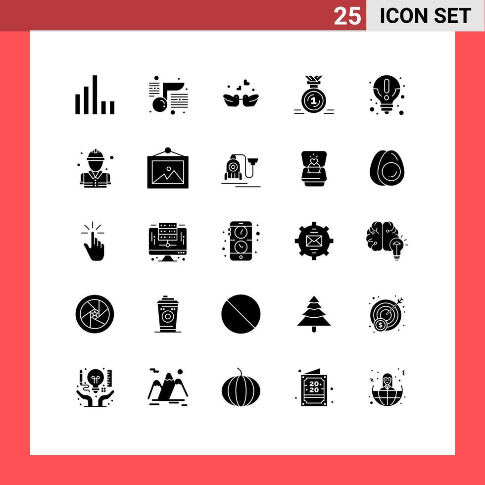 conjunto de 25 sinais de símbolos de ícones de interface do usuário modernos para ideia recompensa pássaros do amor medalha de fita elementos de design de vetores editáveis