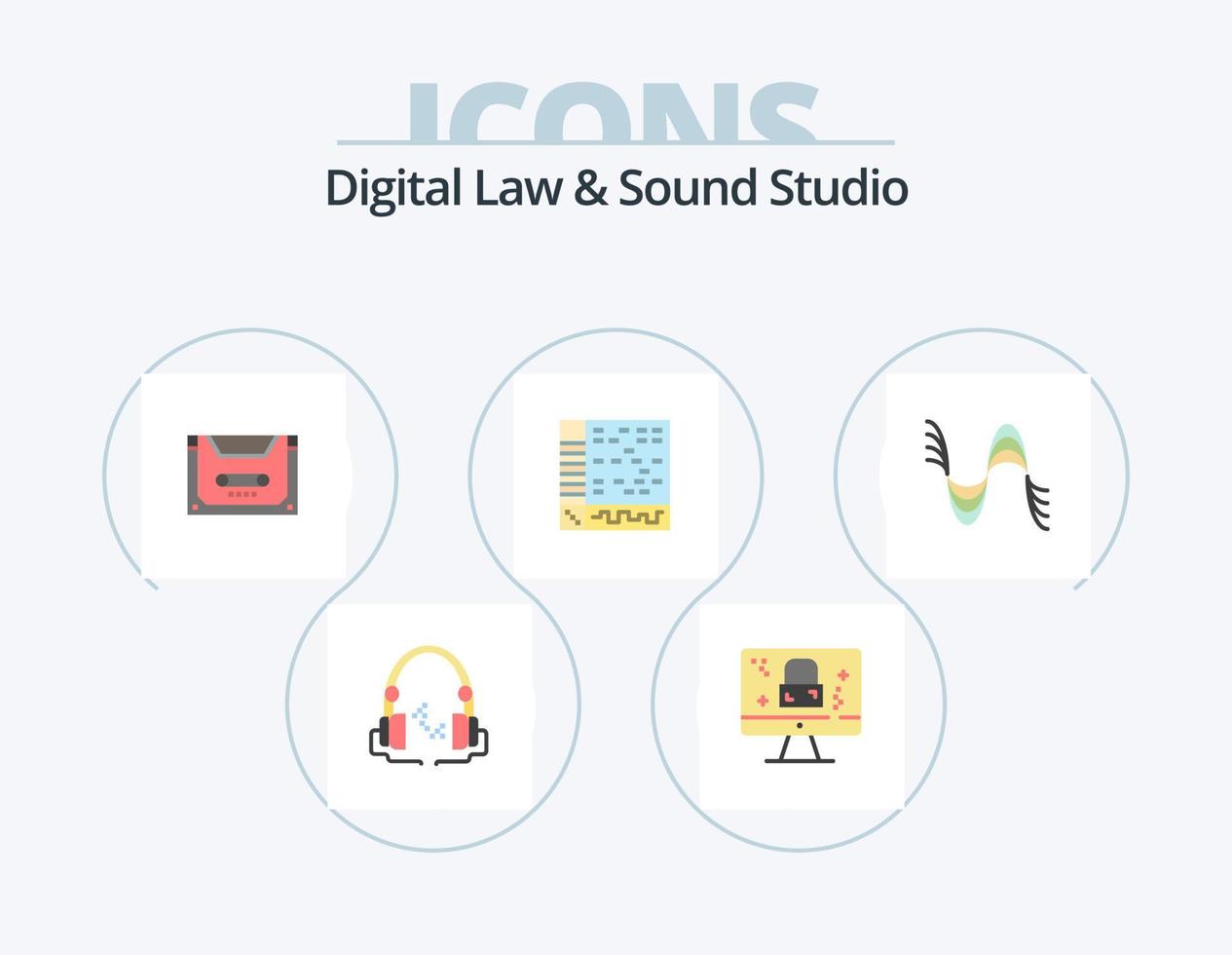 lei digital e ícone plano de estúdio de som pack 5 design de ícone. daw. áudio. analógico. aplicativo. área coberta vetor