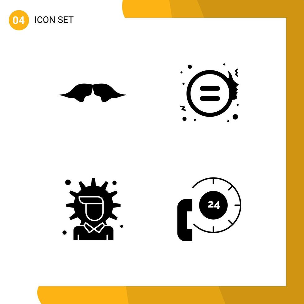 4 sinais de glifos sólidos universais símbolos de opções de feminismo masculino de economia de bigode elementos de design de vetores editáveis