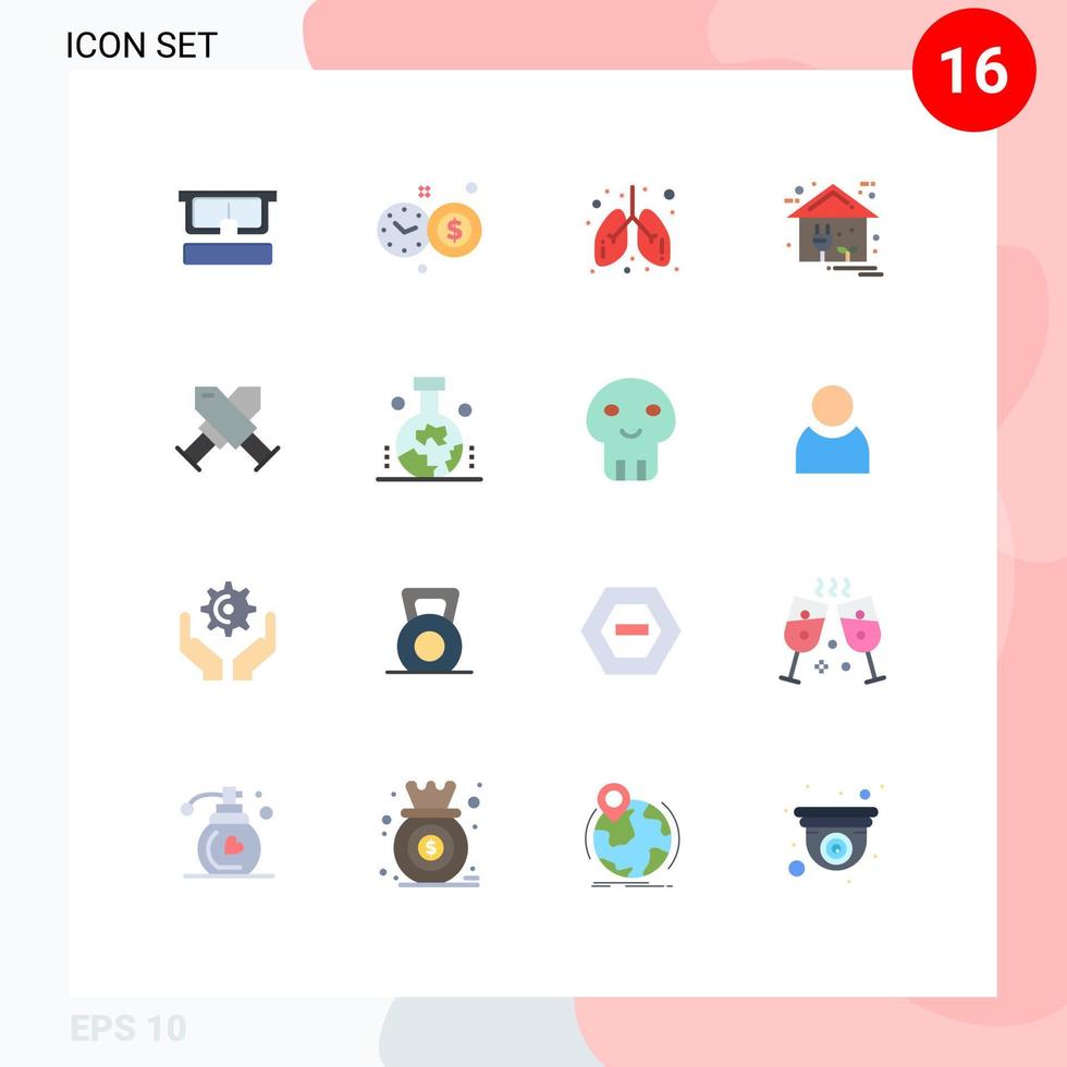 pacote de 16 sinais e símbolos modernos de cores planas para mídia impressa na web, como prêmio, poder, saúde, energia doméstica, pacote editável de elementos de design vetorial criativo vetor