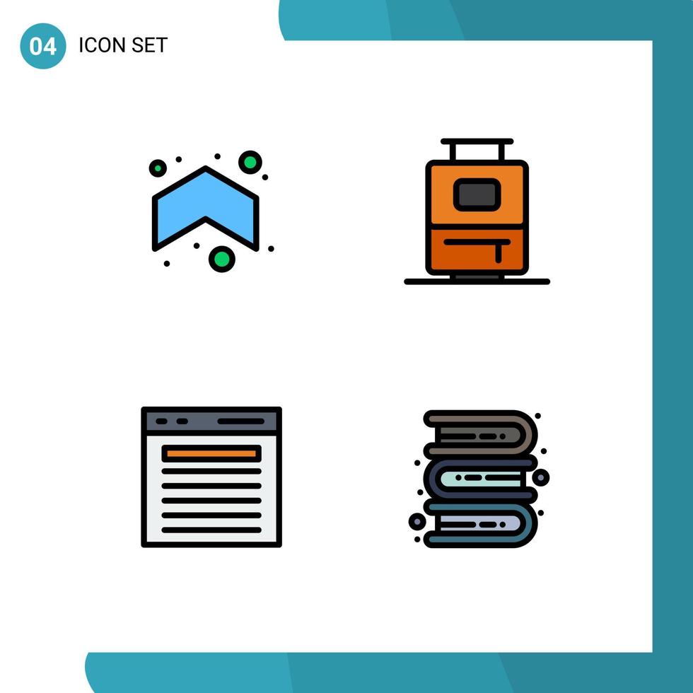 grupo de 4 sinais e símbolos de cores planas de linha preenchida para seta mais elementos de design de vetores editáveis do site de férias de direção