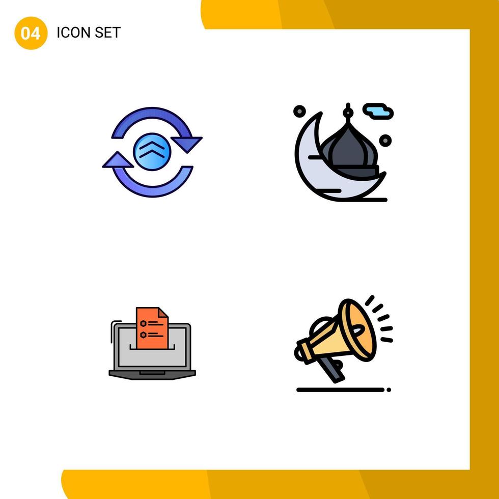pacote de 4 sinais e símbolos modernos de cores planas de linha preenchida para mídia impressa na web, como recursos de seta, elementos de design de vetores editáveis de competição de mesquita de computação
