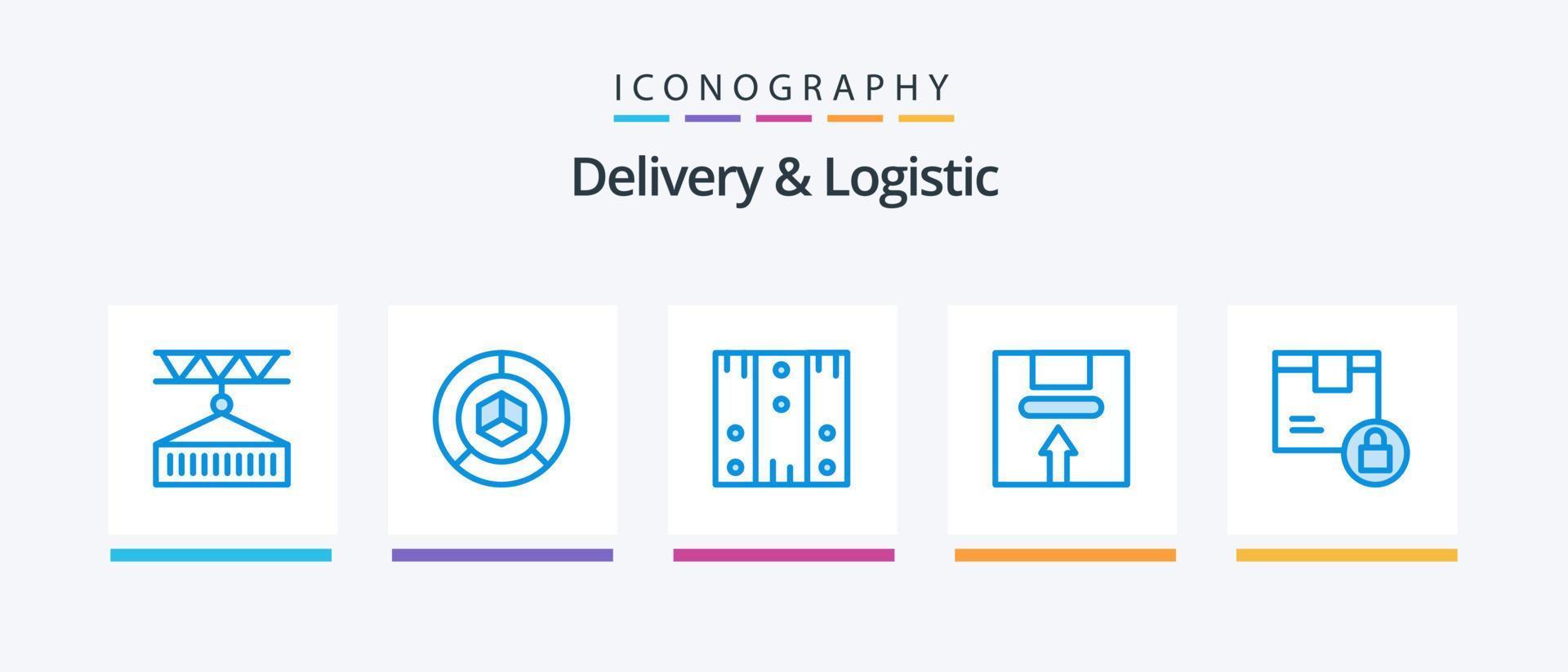 entrega e pacote logístico de 5 ícones azuis, incluindo alça. caixa. logística. madeira. logística. design de ícones criativos vetor