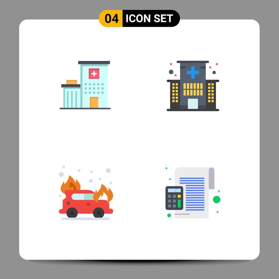 pacote de 4 sinais e símbolos de ícones planos modernos para mídia impressa na web, como elementos de design de vetores editáveis de bombeiro de saúde médica de carro de hospital