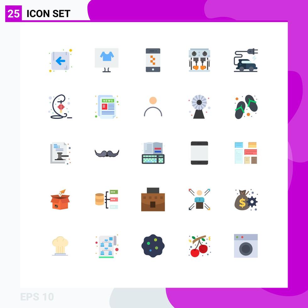 pacote de interface do usuário de 25 cores planas básicas de máquina de aplicação de bebida de carro elétrico café elementos de design vetorial editáveis vetor