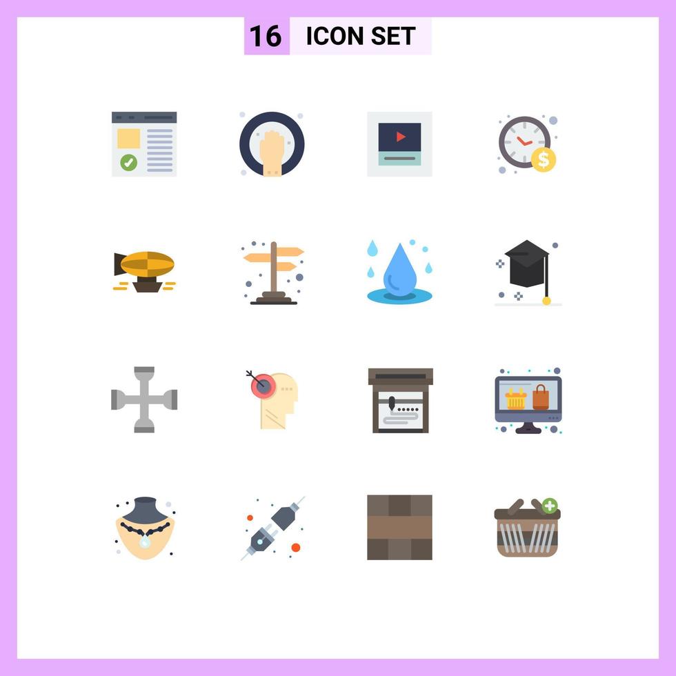 conjunto moderno de 16 cores planas e símbolos, como pacote editável de gerenciamento de negócios de spa de ar de balão de elementos de design de vetores criativos