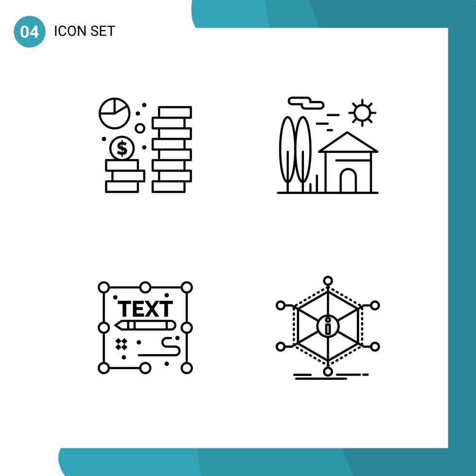 pacote de ícones vetoriais de estoque de 4 sinais e símbolos de linha para moeda, economia imobiliária, casa, elementos criativos de design vetorial editável vetor