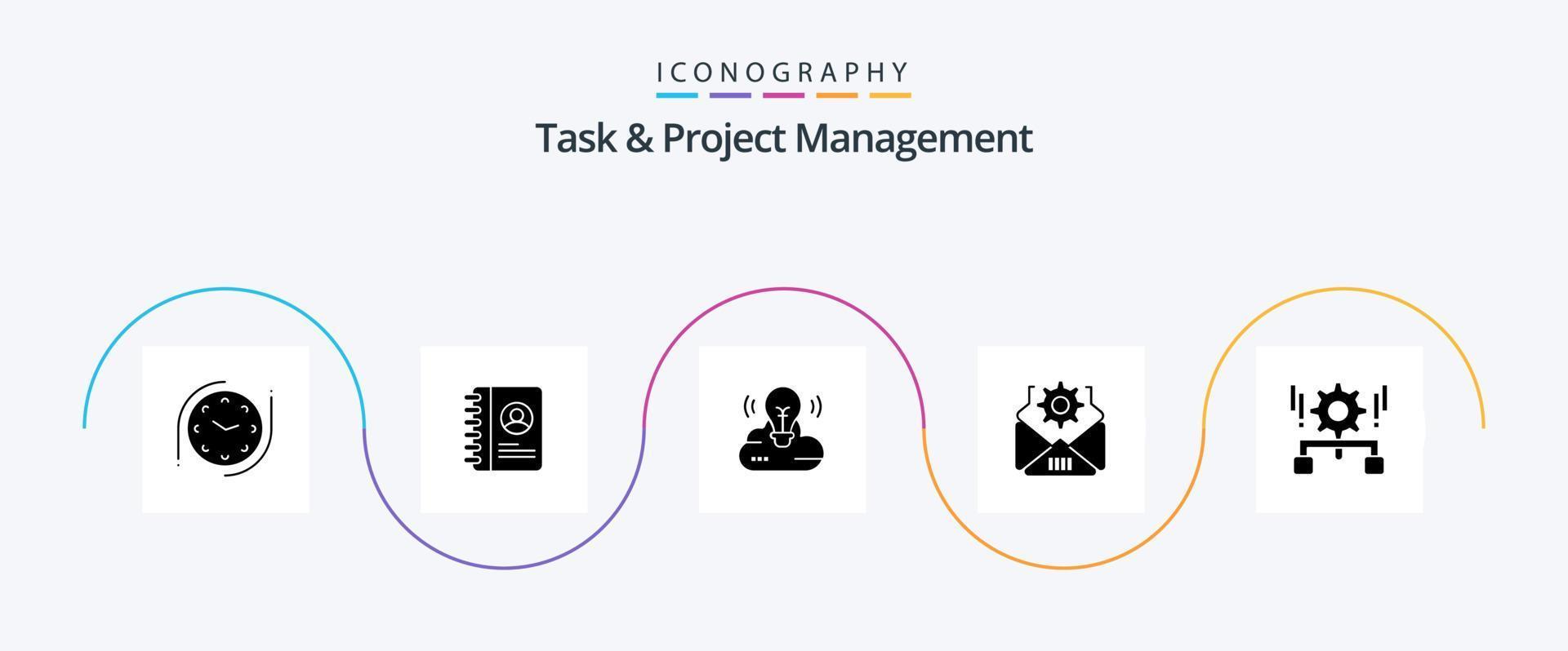 pacote de ícones de glifo 5 de gerenciamento de tarefas e projetos, incluindo . contexto . correspondência . campanha criativa vetor