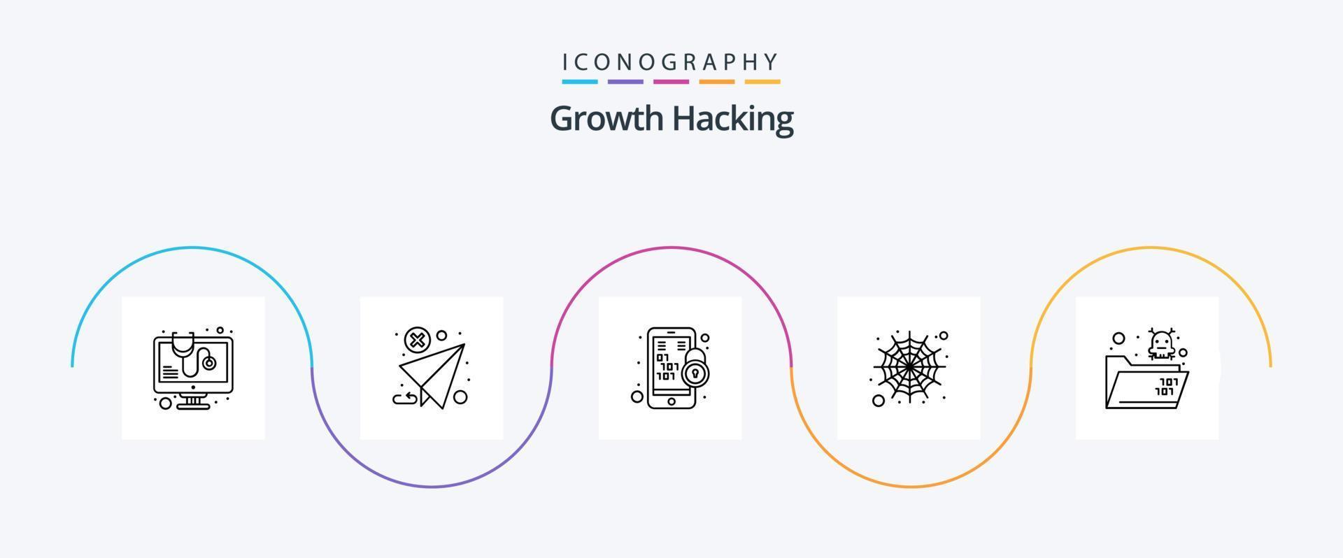 hacking line 5 icon pack incluindo morte. rede. Spam. aranha. móvel vetor